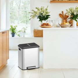 Kitchen Bin - VERRA Double 2 x 15L Soft-Close Rubbish Bin - Silver