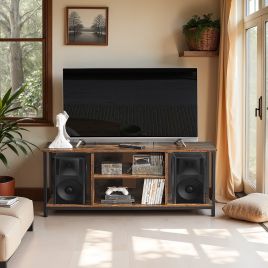 TV Stand - VERRA Cabinet Open Shelves Fits TVs up to 60 Inches - Black Brown