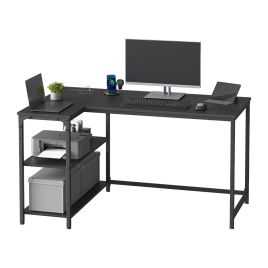 KETULE L-Shaped Corner Computer Desk with Power Outlets - Black