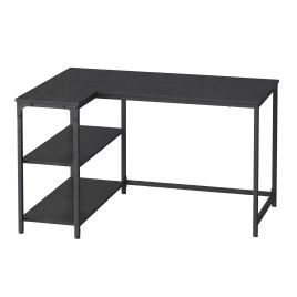 KESAMO L-Shaped Corner Computer Desk with Shelves - Black - 110 x 80cm