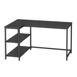 KESAMO L-Shaped Corner Computer Desk with Shelves - Black - 120 x 80cm