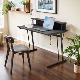 Gaming Desk - VERRA Computer Desk with LED Lights, Power Outlets, Monitor Shelf - Forest Green