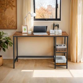 Writing Desk - VERRA 47.2 Inch Wide Home Office Desk with 2 Shelves - Rustic Brown