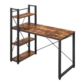FERNHOLLOW Office Computer Desk with Power Outlet and Adjustable Height - Medium Oak and Black