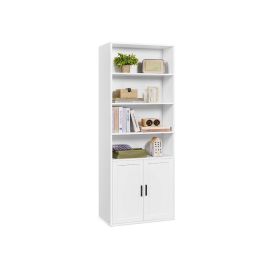 Bookcase - MONNIA Tall Wooden Shelf with 2 Door - White