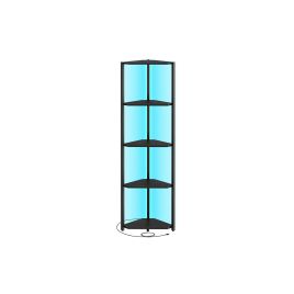 Corner Shelf - LUSVA 5 Tier Bookcase with Adjustable LED Light - Ebony Black