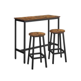 Kitchen Bar Table Set - VELTTO Rustic Industrial Style with Bar Stools - Brown and Black