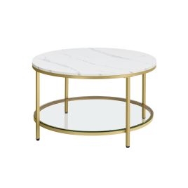 Faux Marble Round Coffee Table with Storage Shelf