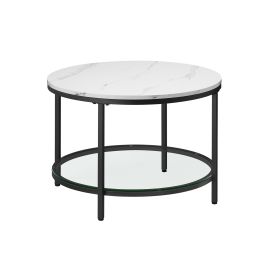 Round Coffee Table Marble White and Ink Black