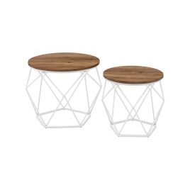 Coffee Tables - MONNZA Round Nesting Tables - Honey Brown and White