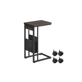 Bedside Table - VIVNIA C-Shaped with Fabric Storage Bag - Ash Brown