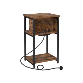 Bedside Table - NARROW Nightstand Rustic Brown 34cm