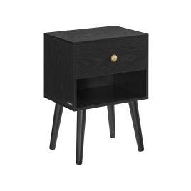 Bedside Table - VERVAS Solid Wood Leg Drawer Nightstand - Ebony Black