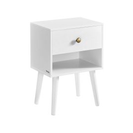 Bedside Table - VERVAS Solid Wood Leg Drawer Nightstand - White