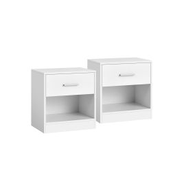Side Table with Drawer Handle Natural Beige and Classic White
