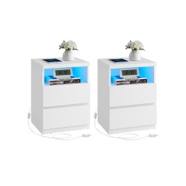Nightstands - ZARZA Set of 2 Adjustable LED Light Nightstands - White