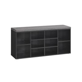 NOVRIA Shoe Bench - 9 Compartment Padded Seat Medium Sized Bench - Ebony Black