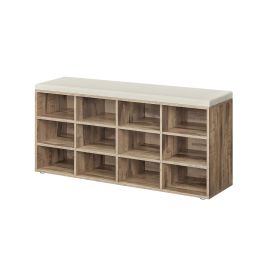 NOVRIA Shoe Bench - 12 Compartment Padded Seat Medium Sized Bench - Camel Brown