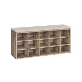 NOVRIA Shoe Bench - 15 Compartment Pedded Seat Medium Sized Bench - Cappuccino Beige