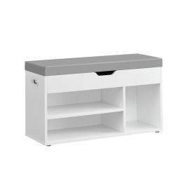 NOVRIA Shoe Bench - 3 Compartment Cushion Seat Medium Sized Bench - Cloud White