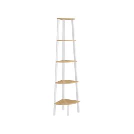Corner Shelf - NOVVAS 5 Tier Unit Natural Oak and Matte White - Natural Oak and Matte White