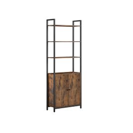 Bookcase - ASTON 7 Tier Shelf with Door Rustic Brown and Black