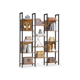 Bookcase - ASTON Bookcase 14 Shelves Rustic Brown Black