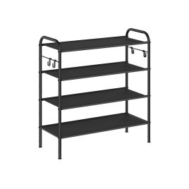VIVNZA Shoe Rack - 4 Tier 4 Hooks Fabric Medium Sized Rack - Black