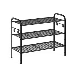 VIVNZA Shoe Rack - 3 Tier 4 Hooks Medium Sized Rack - Black