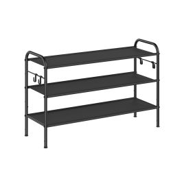 MARNOS Shoe Rack - 3 Tier 4 Hooks Fabric Fabric Medium Sized Rack - Black