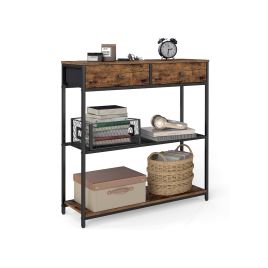 THISTLEWICK Console Table with Fabric Drawers and Shelves - Black and Brown
