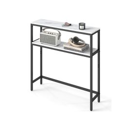 Sofa Table - ASTRO 2 Tier Slim Hallway Table - Marble White and Black