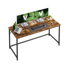 Office Desk - FINLIA Workstation Wooden Top Metal Frame - Dark Brown
