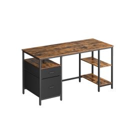 Computer Desk - ORADA Rustic Brown and Black with Shelves and Drawer