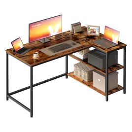 KESAMO L-Shaped Corner Computer Desk - Rustic Brown - 120 x 80cm