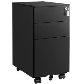 Office Cabinet - ZARTA Mobile Storage Cabinet with Wheels and Lock - Black