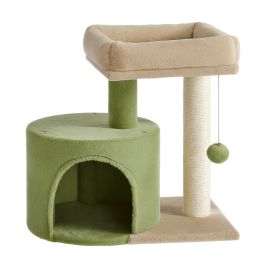 PEPALA Cat Condo with Scratching Post - Green and Brown