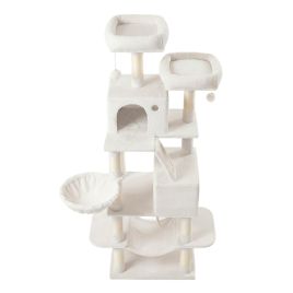PEVYXA Large Cat Tree with Scratching Posts - White