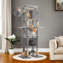 Cat Tree - MARRAE Tall Multi Level Tower with Scratching Post - Dove Grey