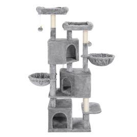 RAFUSI Cat Tree with 3 Caves - Light Grey