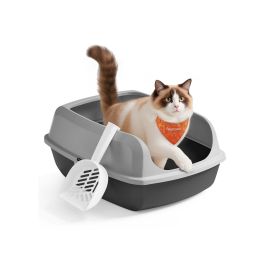 BRIARFORDE High Sided Open Cat Litter Tray with Scoop - Grey, 42cm