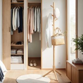 Coat Rack - ZARNIA Standing Solid Wood Tree-Shaped with 8 Hooks 3 Height Option - Natural