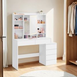 Makeup Desk - ZARNIA Modern Vanity with Mirror and LED Lights 118cm - White