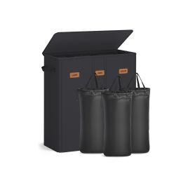 Laundry Basket - GRAZA 3 Compartment Washable Liner and Label - Black