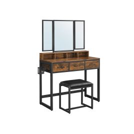 Dressing Table - ALEGRE 3 Drawer Dresser Vintage Brown 90cm