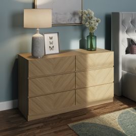 Oak Finish Chest of Drawers - CHARLESTON Large Chest 6 Drawers