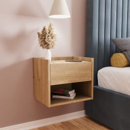 HARMONY Wall Mounted 2x Bedside Table - Oak