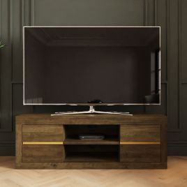 ASTRA 4 Drawer TV Unit with Shelves and Gold Accents - Oak