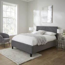 THALIA Double Velvet Ottoman Storage Bedframe - Grey