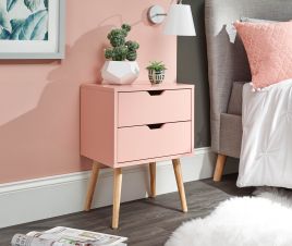 Nyborg Scandi Style 2 Drawers Bedside Table - Coral Pink